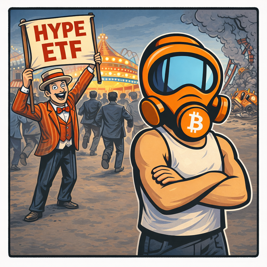 FF2K generated dispatch art for Bitcoin bleeds, HYPE ETFs rise, China poaches, and Eriksen collapses again