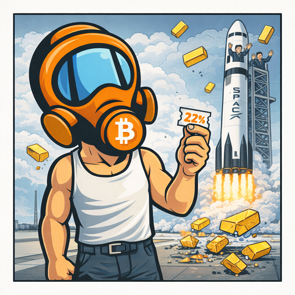 FF2K generated cartoon for SpaceX IPO Day: Retail Gets Scraps, Gold Gets Dumped, and Tyler Adams Blacks Out