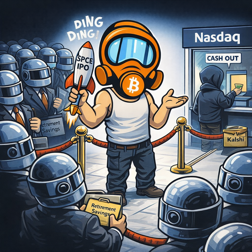 FF2K generated cartoon for SpaceX goes public, S&P 500 ghosts it, and the World Cup is already printing money for degenerates