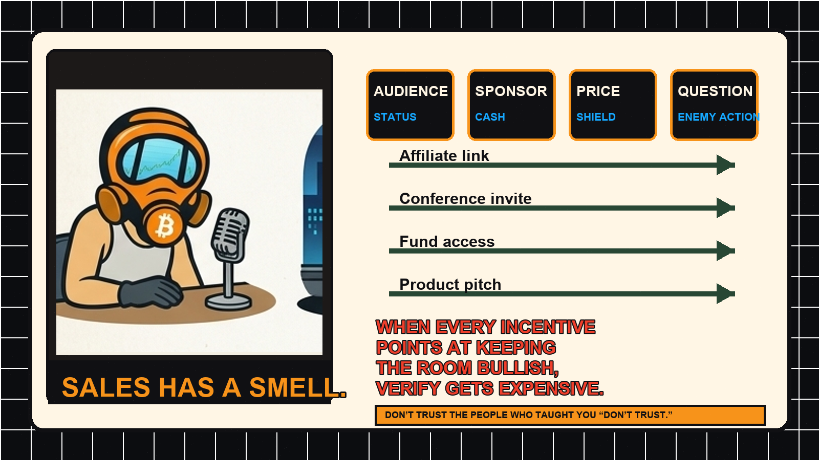 FF2K reviewing a wall of influencer microphones, price charts, and sales-department receipts.