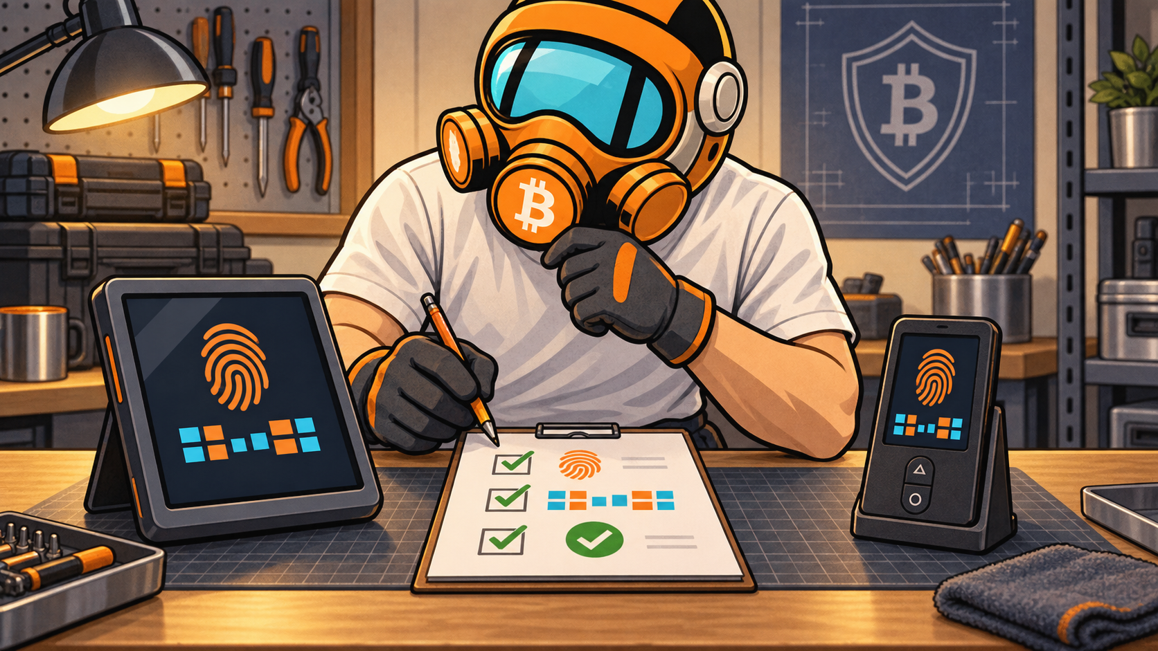 FF2K compares matching fingerprint and address indicators on an offline calculator and a hardware signer.