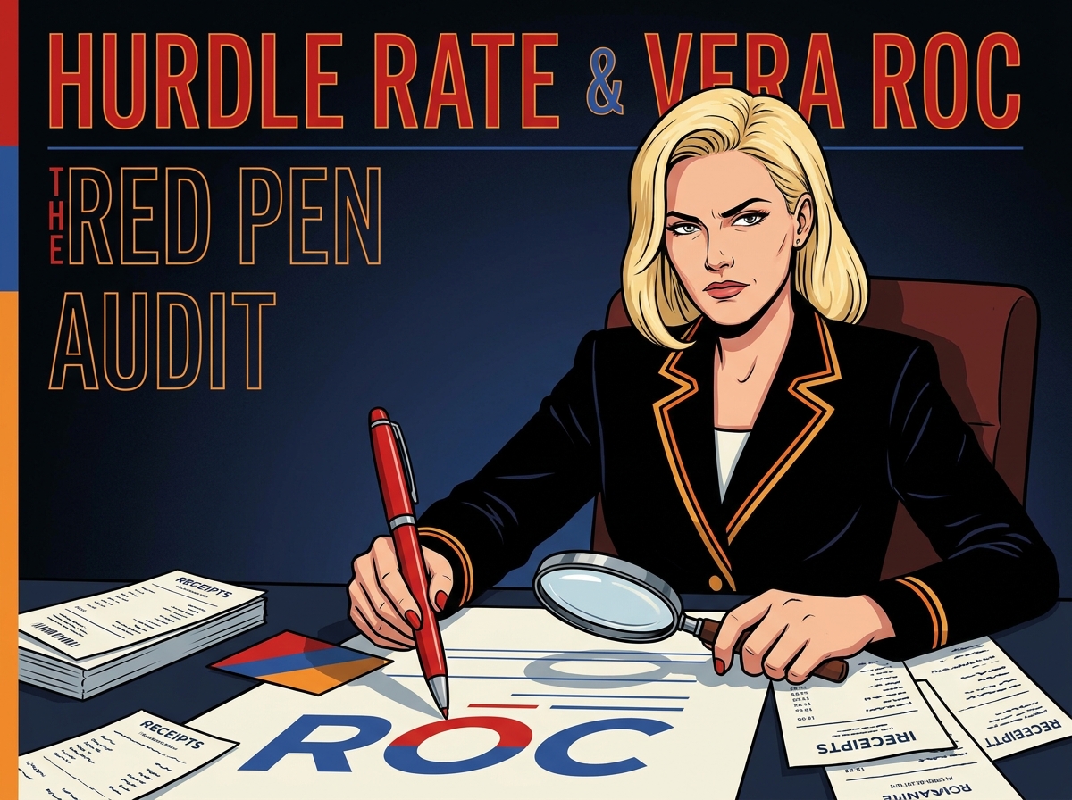 Vera Ledger marks return-of-capital yield claims with a red pen at the audit desk.