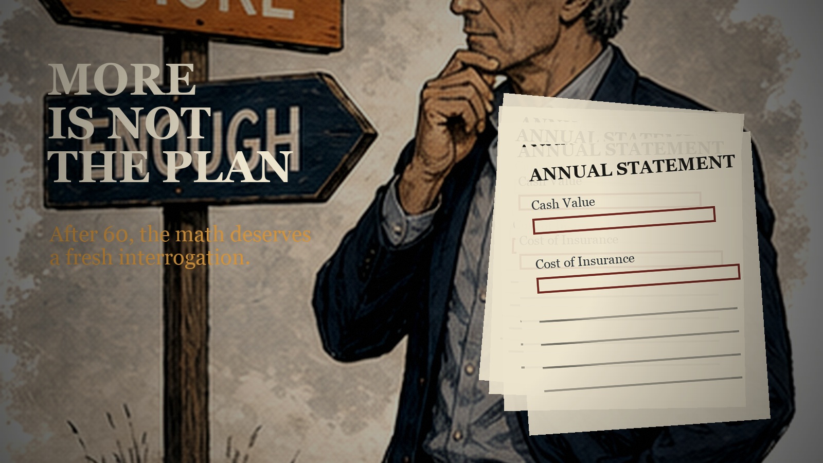 Silas North roadside image with annual statements and the line MORE IS NOT THE PLAN.