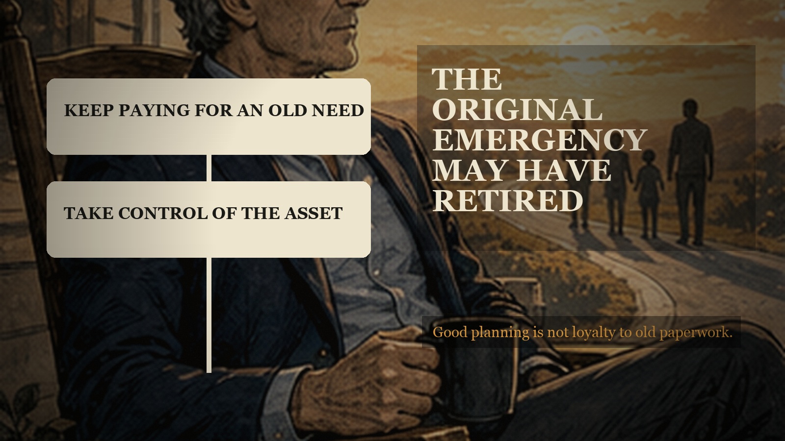 Silas North illustration of an old obligation giving way to asset control.